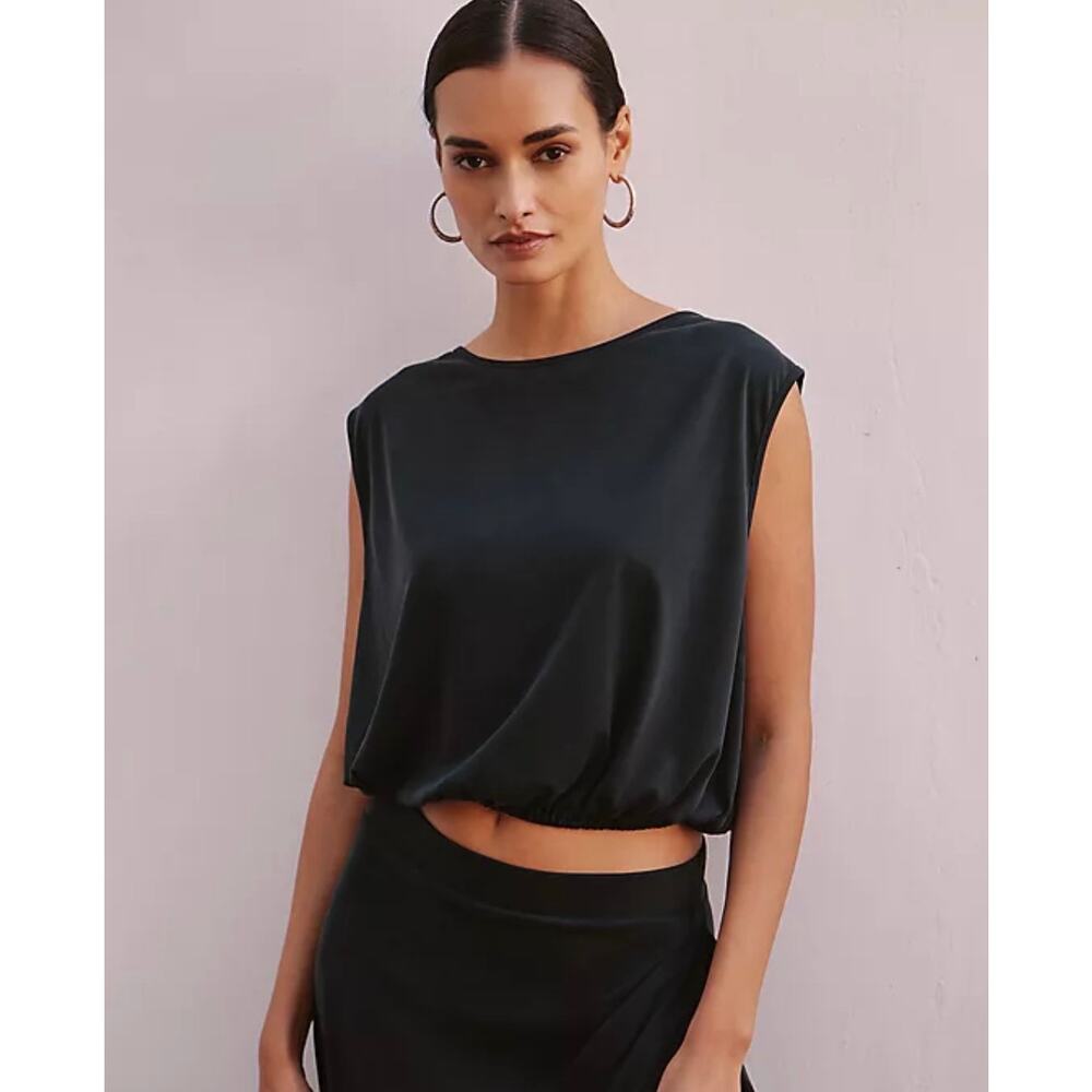 By Anthropologie Sleeveless Bubble-Hem Sleeveless Top in Black. Size XL NWT